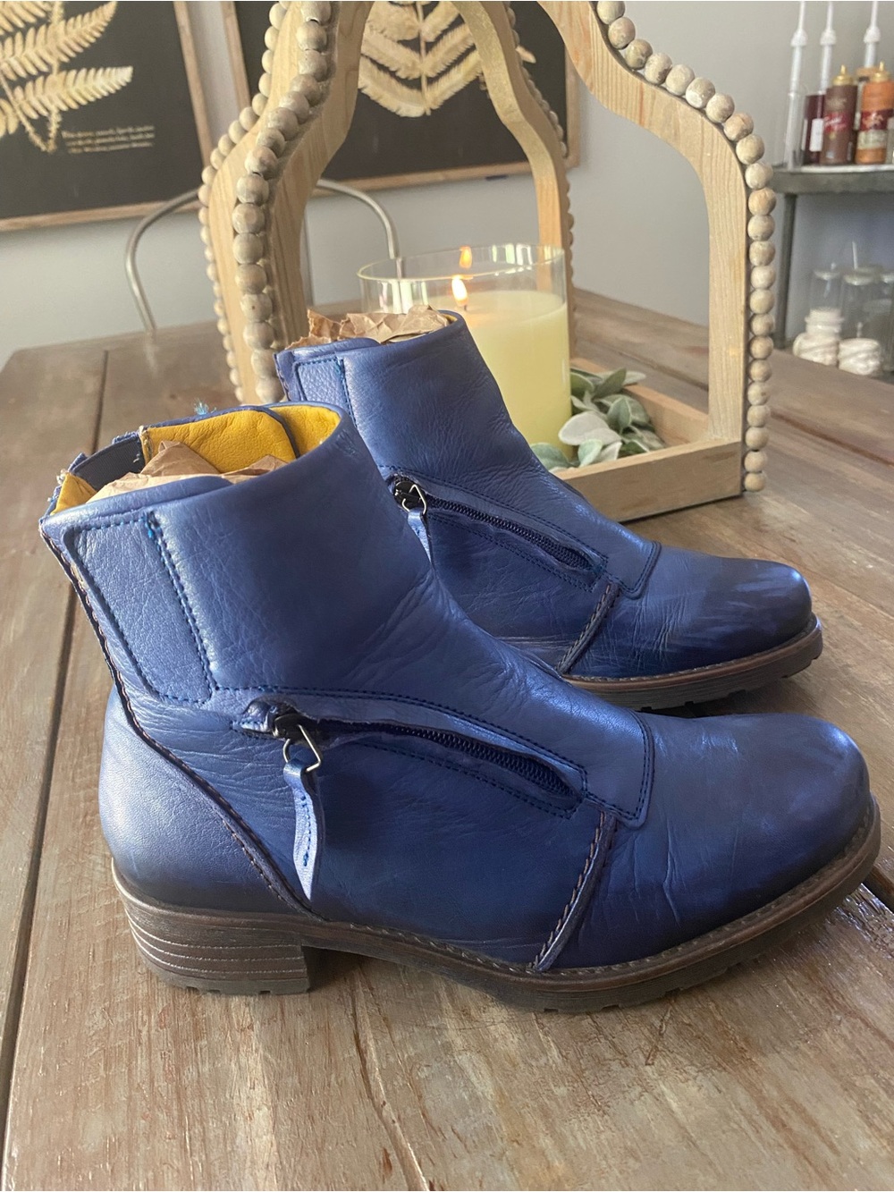Jafa Leather Handmade Zip-Front Moto Combat Ankle Boots Womens 38 US 7-7.5 Blue - Picture 10 of 16